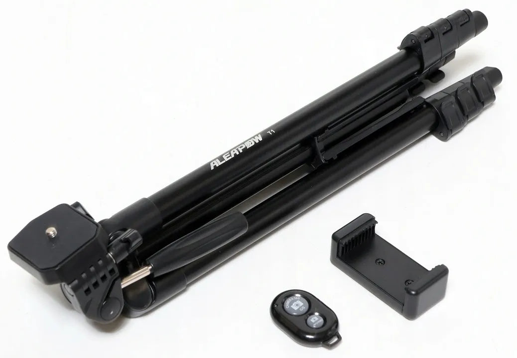 Lengvas aliumininis trikojis 39-135 cm 0,5 kg 3in1 + BT nuotolinio valdymo pultas, telefono laikiklis + krepšys