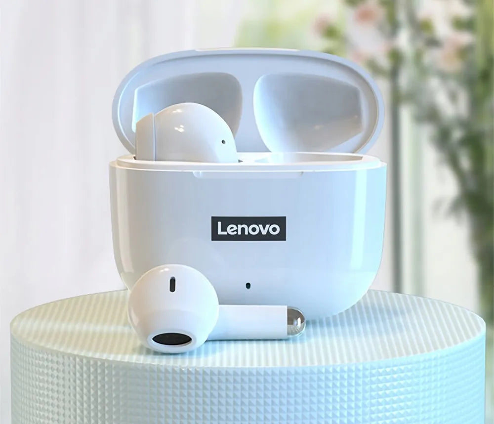 „Lenovo LP40 PRO“ baltos belaidės ausinės į ausis, IPX5, „Bluetooth 5.1“