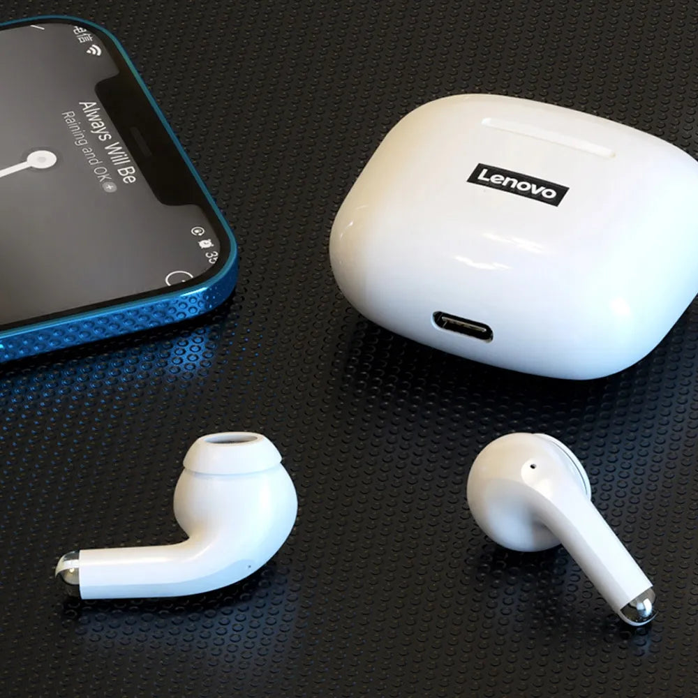 „Lenovo LP40 PRO“ baltos belaidės ausinės į ausis, IPX5, „Bluetooth 5.1“