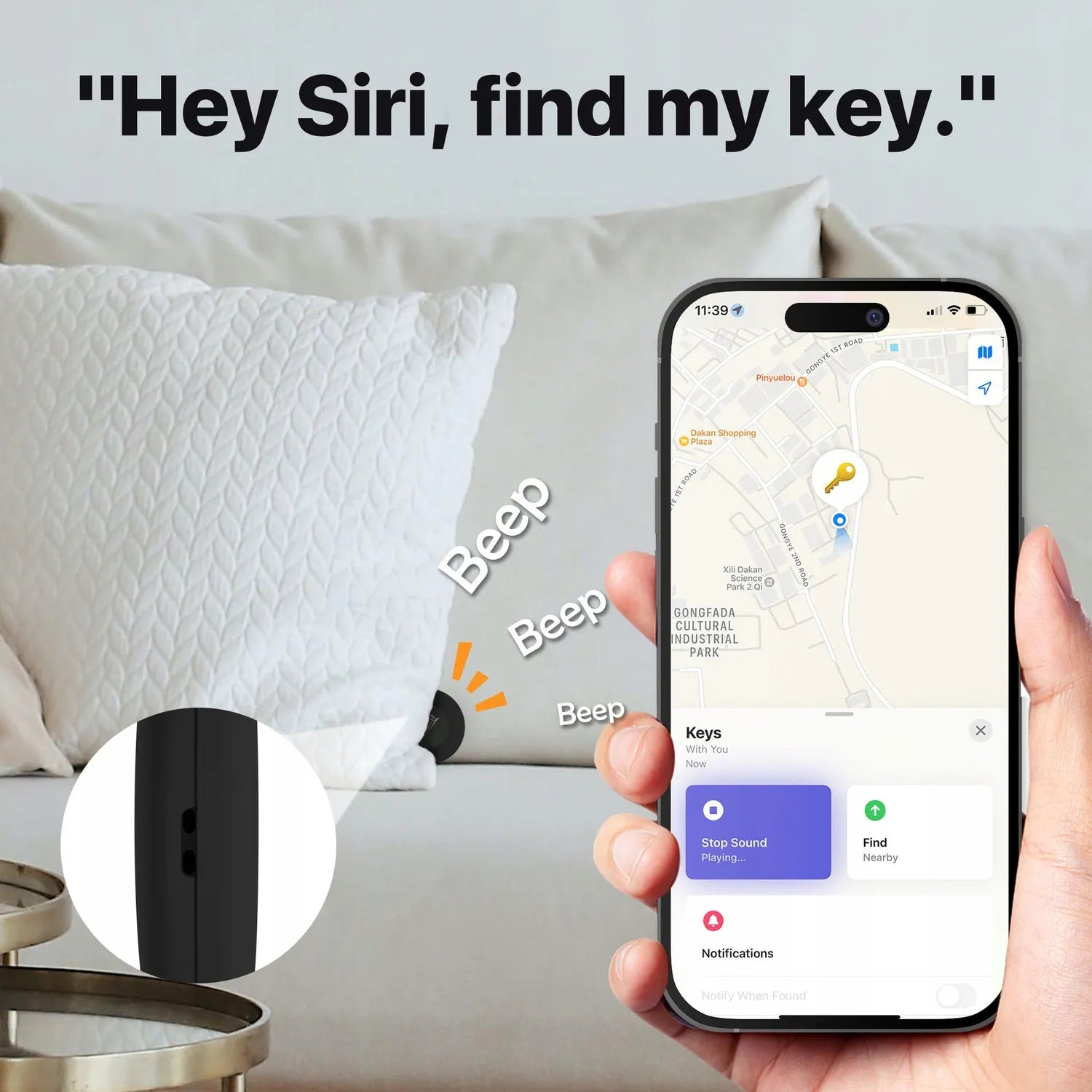 Lifemate LifeTag GPS ieieškiklis skirtas Apple Find My - IP65, 12 mėn. baterija, su baltu dėklu