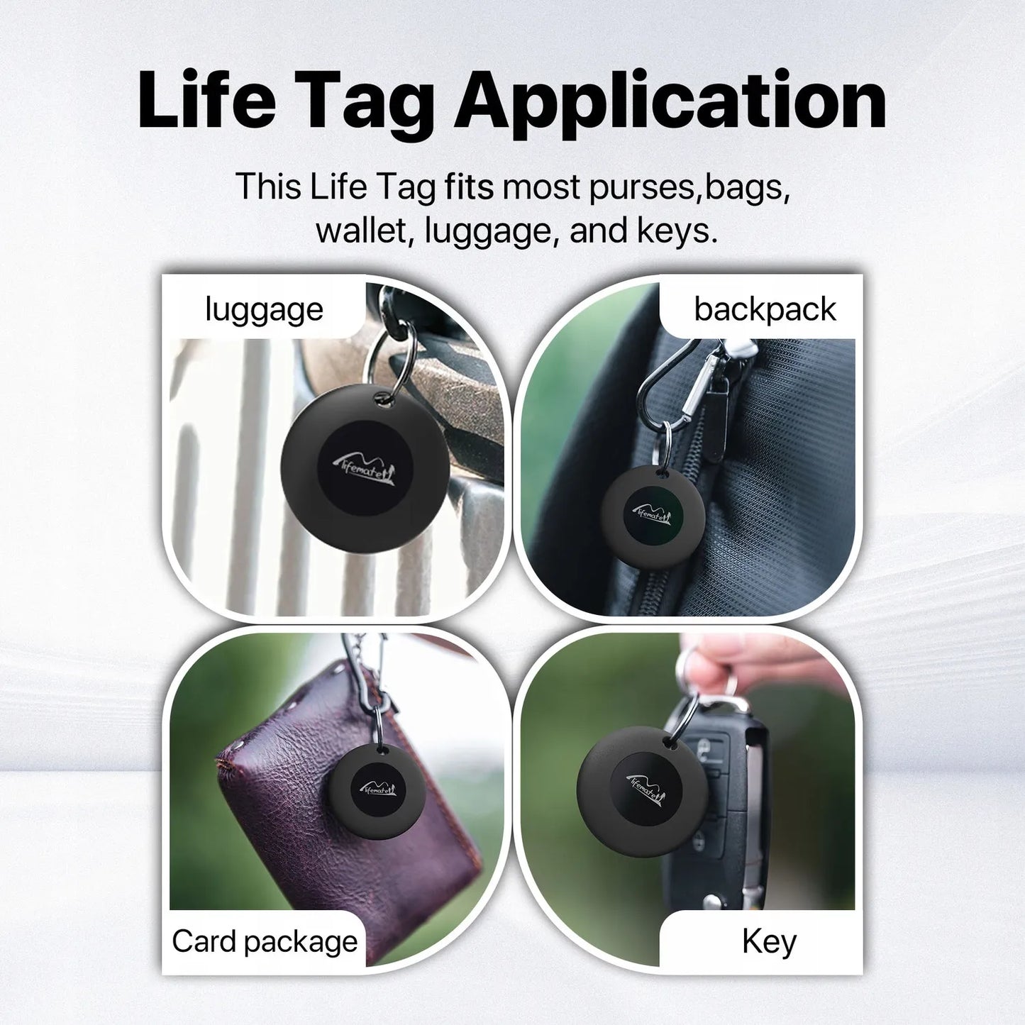 Lifemate LifeTag GPS ieieškiklis skirtas Apple Find My - IP65, 12 mėn. baterija, su baltu dėklu