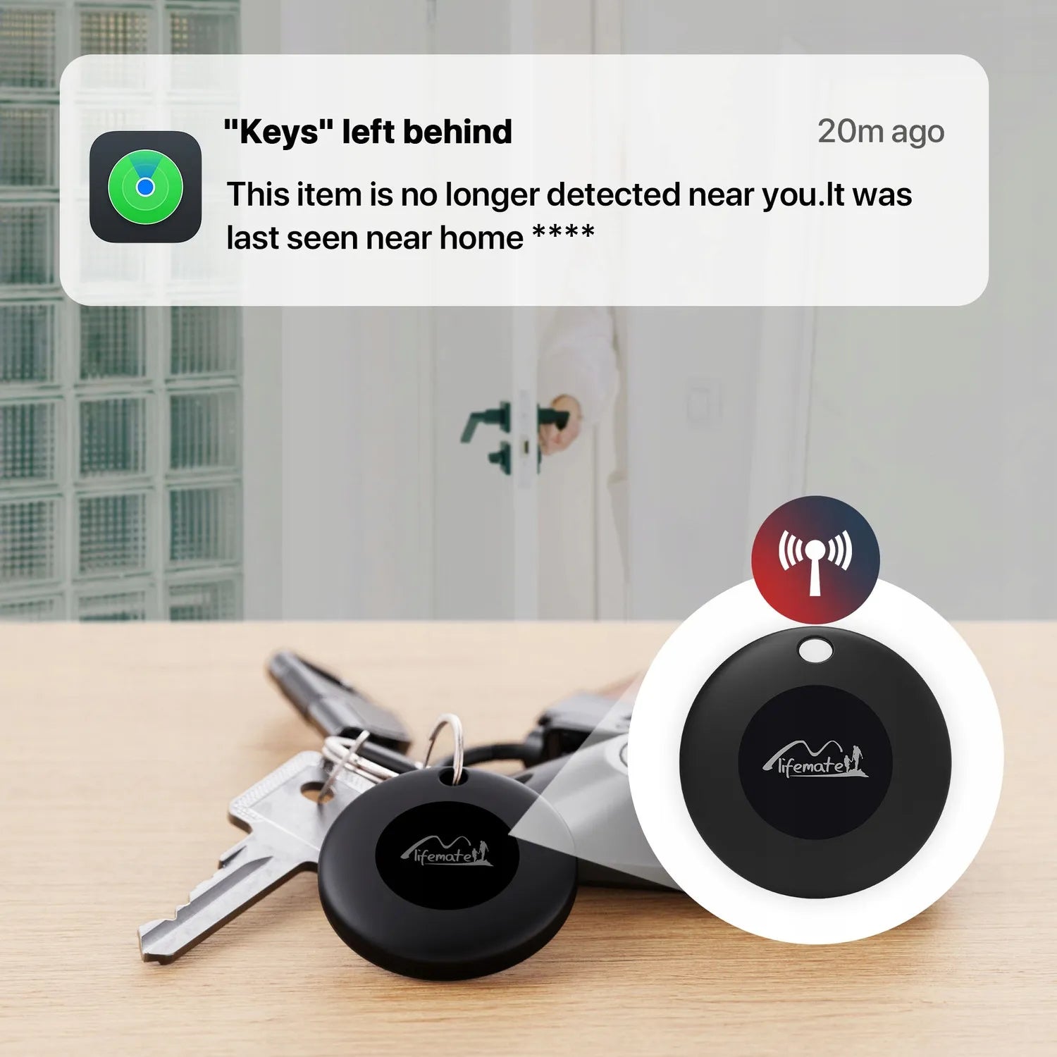 Lifemate LifeTag GPS ieieškiklis skirtas Apple Find My - IP65, 12 mėn. baterija, su baltu dėklu