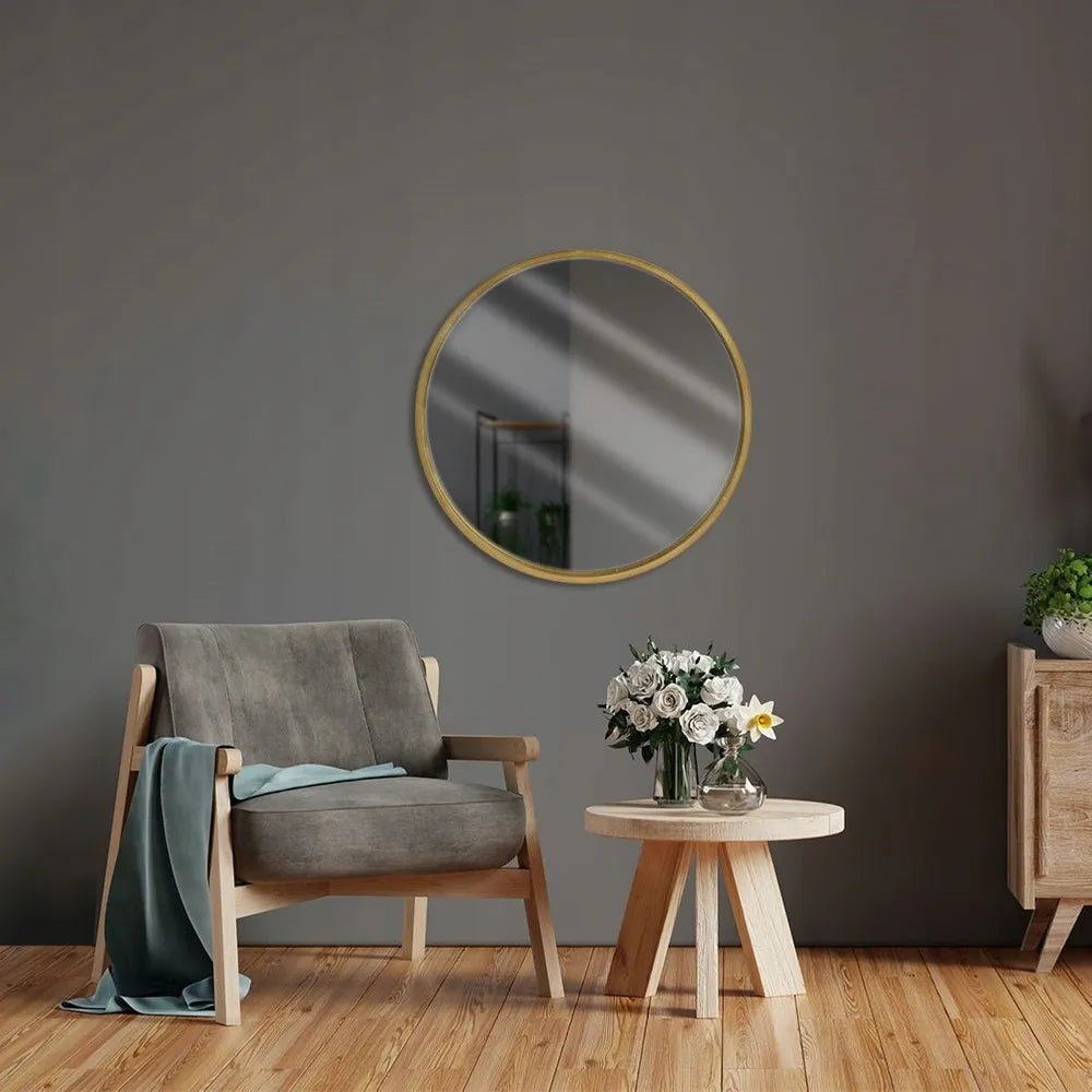 LOFT apvalus sieninis veidrodis su auksiniu rėmu, 50 cm