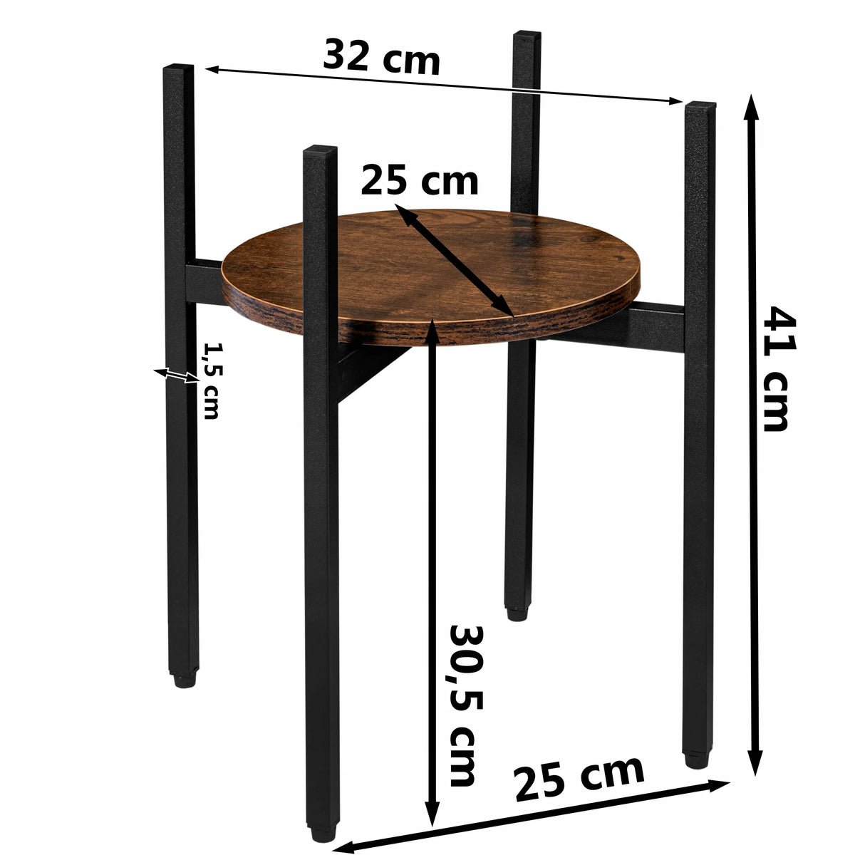 Loftinio stiliaus pastatomas gėlių stovas Torre Rustic, 40 cm, juodas