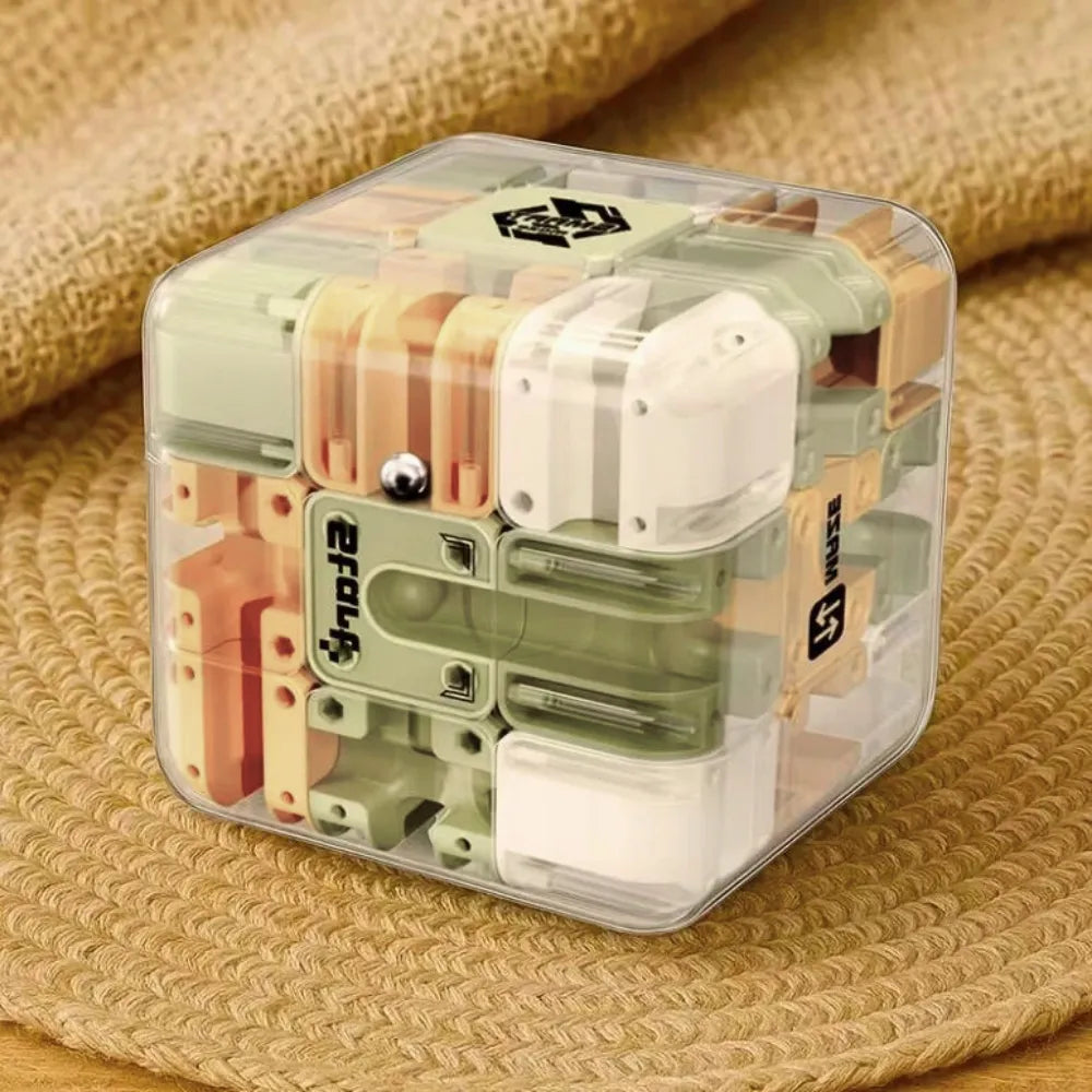 Loginis labirinto kubas vaikams su metaliniu rutuliuku, žaidimas „Cube Maze 3D“