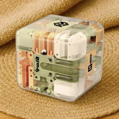 Loginis labirinto kubas vaikams su metaliniu rutuliuku, žaidimas „Cube Maze 3D“