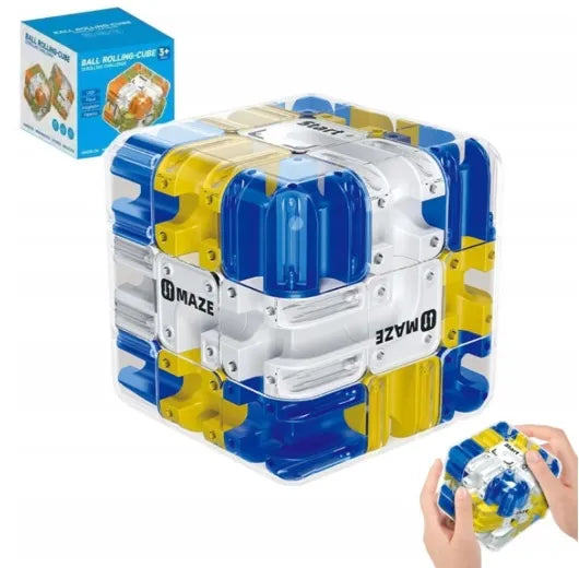Loginis labirinto kubas vaikams su metaliniu rutuliuku, žaidimas „Cube Maze 3D“