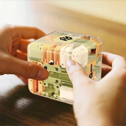 Loginis labirinto kubas vaikams su metaliniu rutuliuku, žaidimas „Cube Maze 3D“