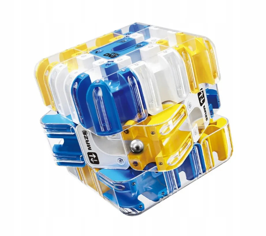 Loginis labirinto kubas vaikams su metaliniu rutuliuku, žaidimas „Cube Maze 3D“