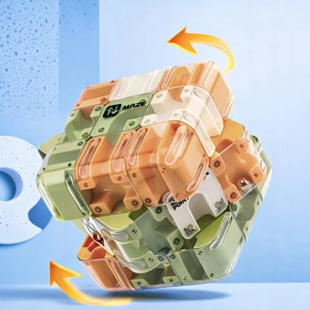 Loginis labirinto kubas vaikams su metaliniu rutuliuku, žaidimas „Cube Maze 3D“