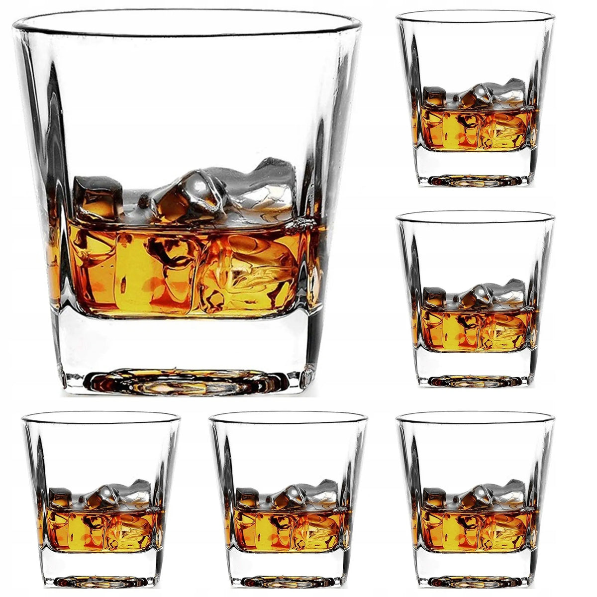 LUXITO FIRST kvadratinės stiklinės viskiui ir kokteiliams 300 ml, 6 vnt. rinkinys