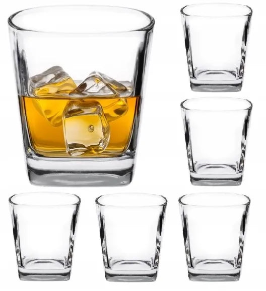 LUXITO FIRST kvadratinės stiklinės viskiui ir kokteiliams 300 ml, 6 vnt. rinkinys