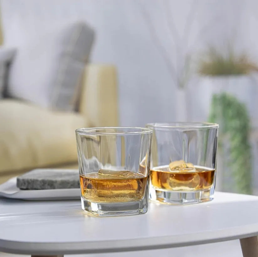 LUXITO FIRST kvadratinės stiklinės viskiui ir kokteiliams 300 ml, 6 vnt. rinkinys
