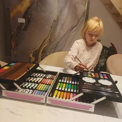 „Maaleo 22768“ piešimo ir tapymo rinkinys vaikams, 144 dalių, rožinis lagaminėlis