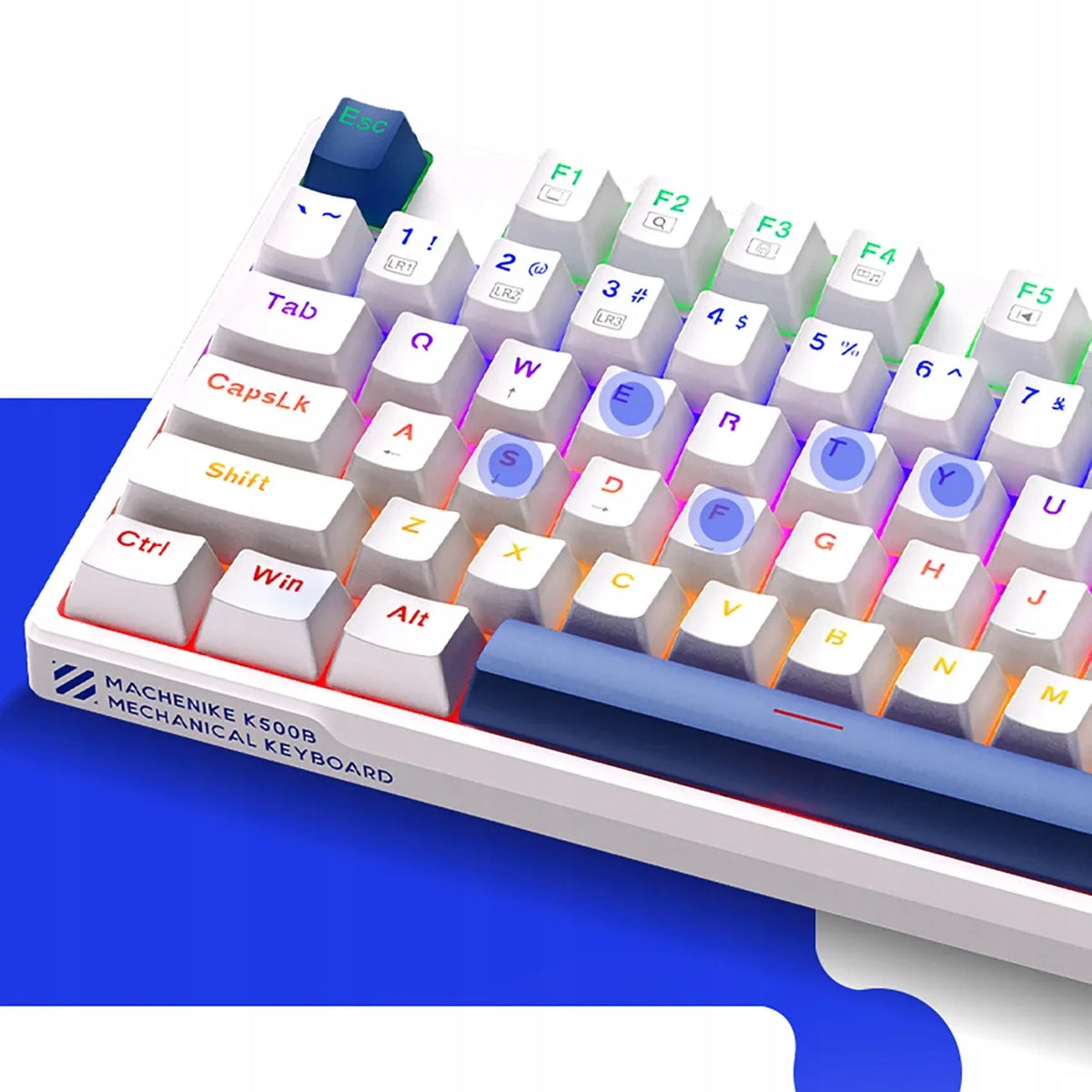 Machenike K500B-B87 mechaninė žaidimų klaviatūra su „Red Switch“ jungikliais, RGB apšvietimu, balta