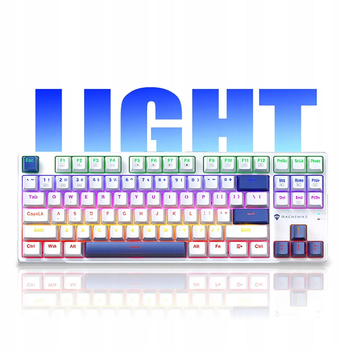 Machenike K500B-B87 mechaninė žaidimų klaviatūra su „Red Switch“ jungikliais, RGB apšvietimu, balta