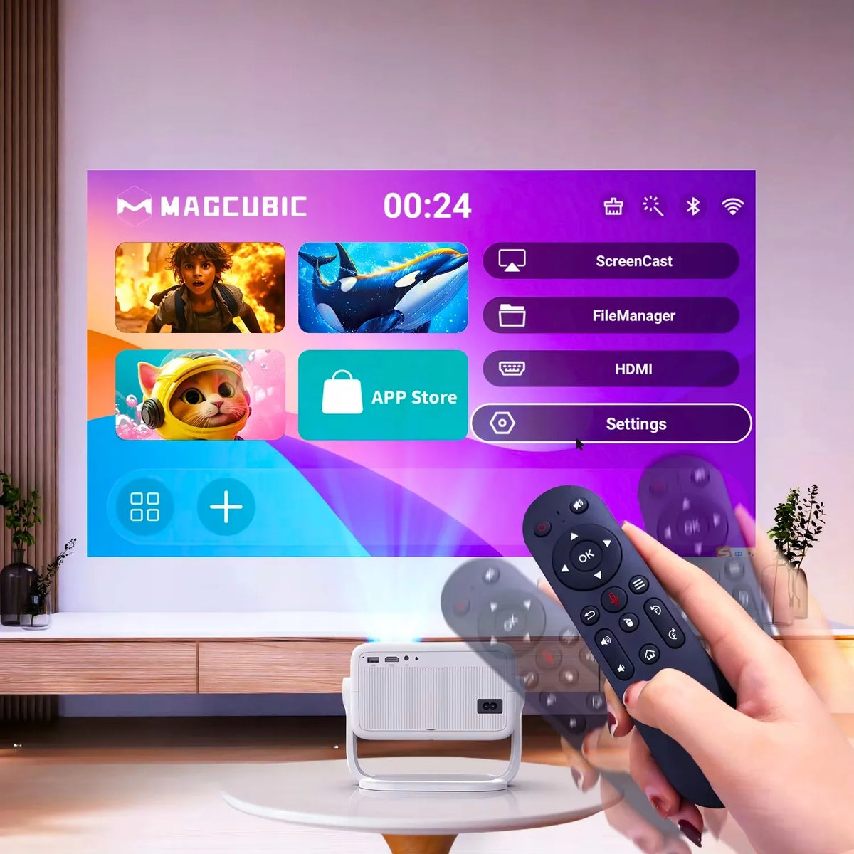 „Magcubic L018“ išmanusis LED projektorius, „Full HD 1080p“, palaiko 4K, „Android“, „Wi-Fi“, „Bluetooth“ garsiakalbis, 2025