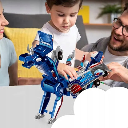 Magnetinis žaislas automobilis-dinozauras 2 viename su stipriais magnetais, mėlynas