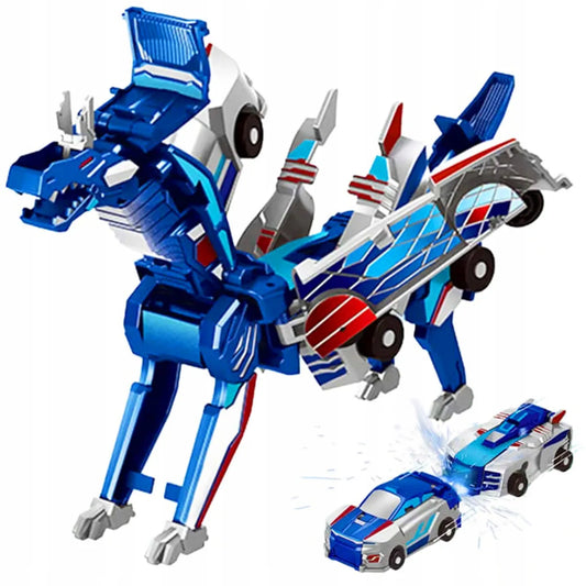 Magnetinis žaislas automobilis-dinozauras 2 viename su stipriais magnetais, mėlynas