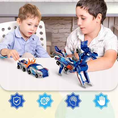 Magnetinis žaislas automobilis-dinozauras 2 viename su stipriais magnetais, mėlynas