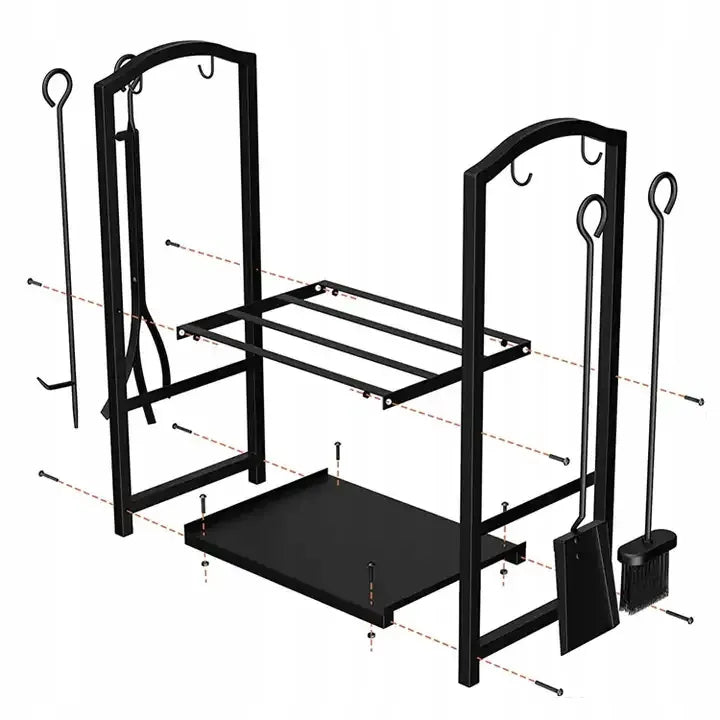 Malkų krepšys židiniui, metalinis stovas su priedais, 5 dalių rinkinys