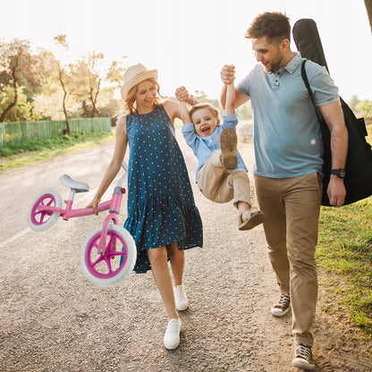 MalPlay vaikiškas balansinis dviratukas, lengvas, su 12 colių EVA putų ratais, baltas/rožinis