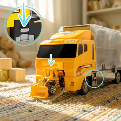 MalPlay vilkikas su automobiliais – sunkvežimis autovežis su 6 statybinėmis transporto priemonėmis