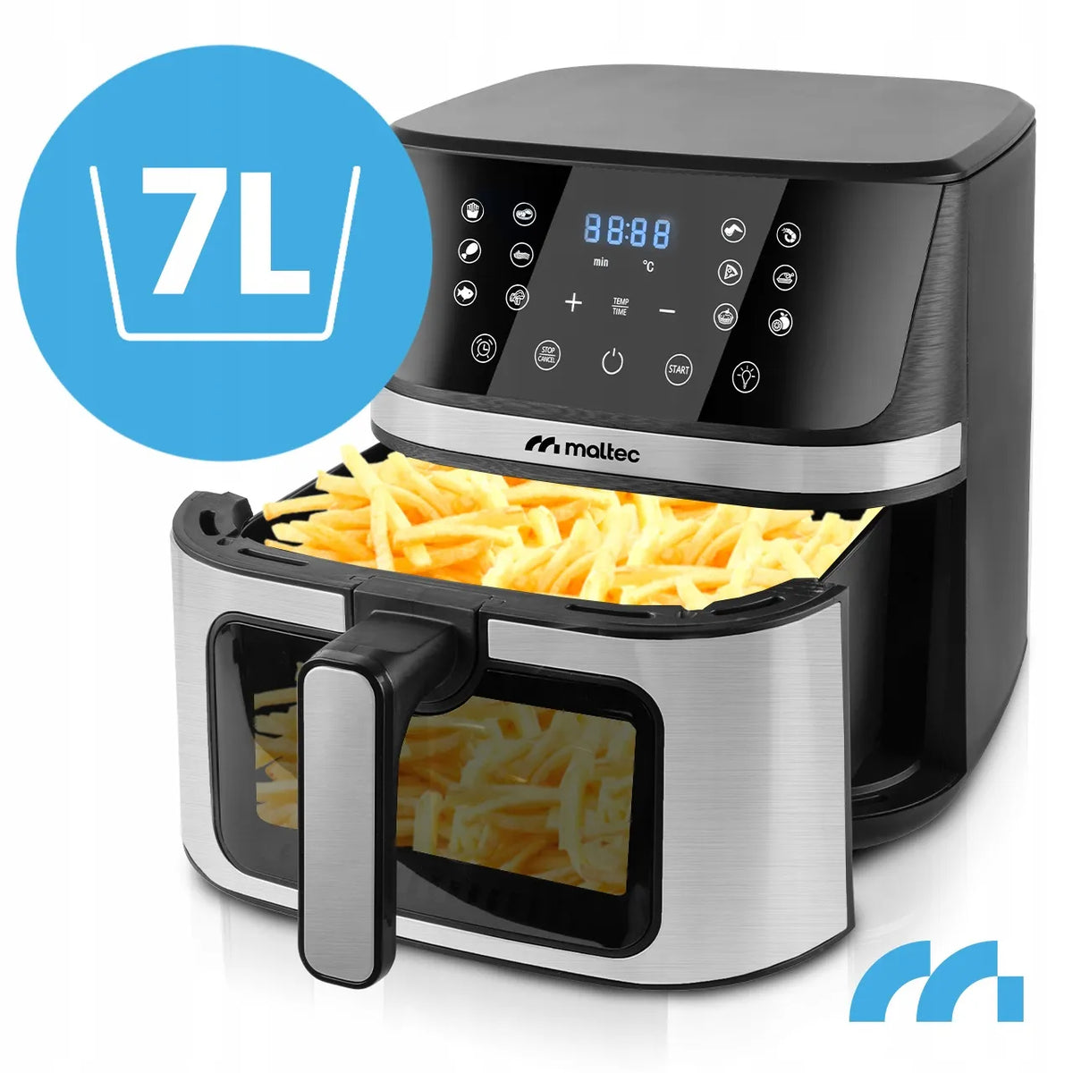Maltec bebalė oro gruzdintuvė Air Fryer, 7L talpos, 1800W galingumo, su langeliu