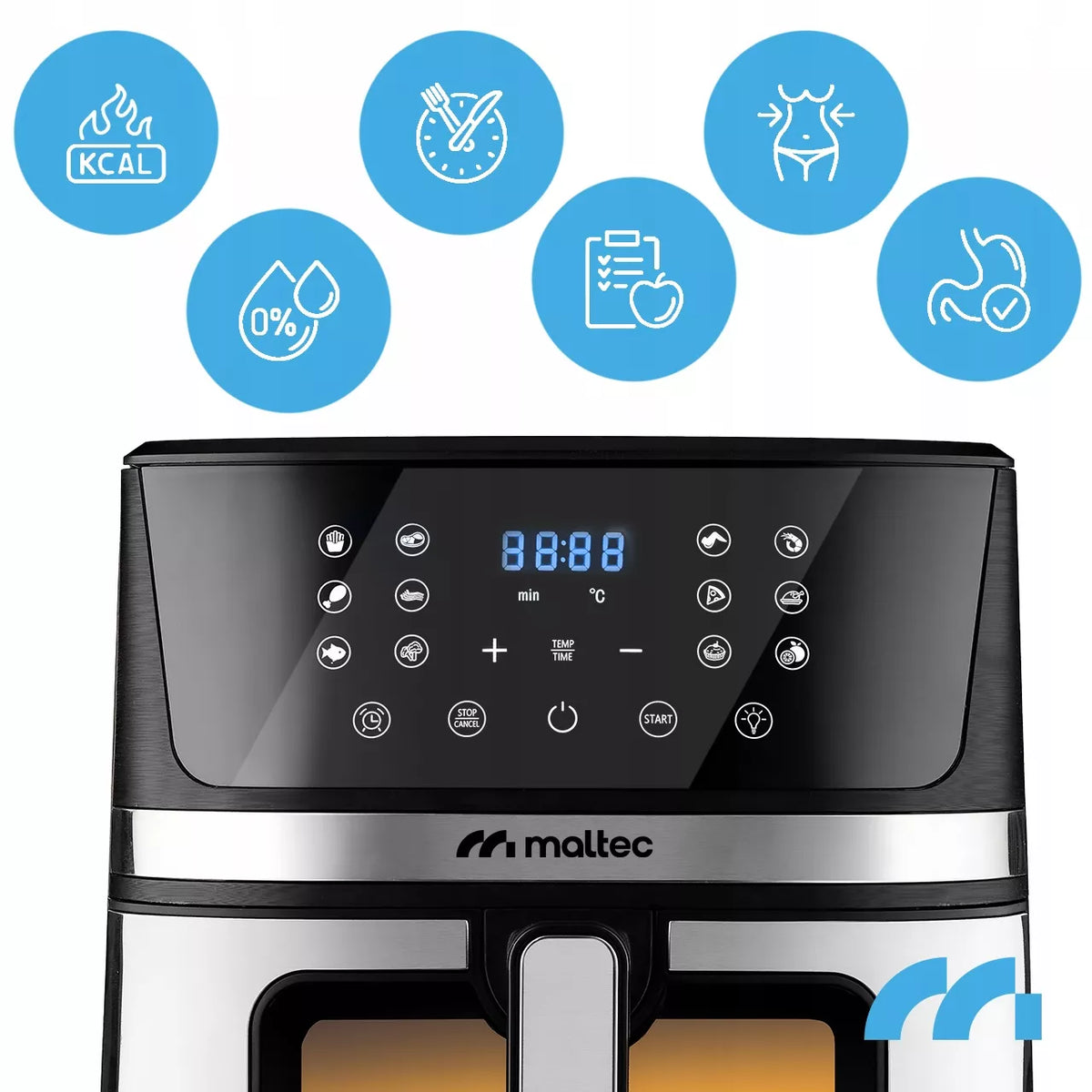 Maltec bebalė oro gruzdintuvė Air Fryer, 7L talpos, 1800W galingumo, su langeliu