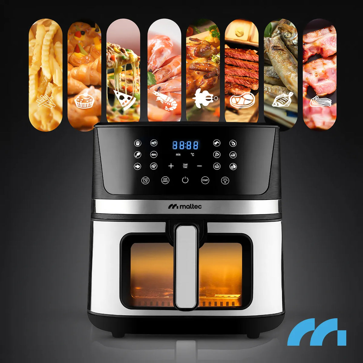 Maltec bebalė oro gruzdintuvė Air Fryer, 7L talpos, 1800W galingumo, su langeliu