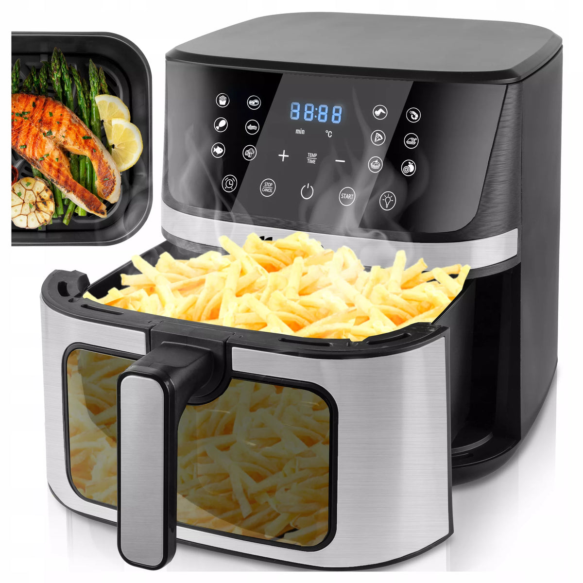 Maltec bebalė oro gruzdintuvė Air Fryer, 7L talpos, 1800W galingumo, su langeliu