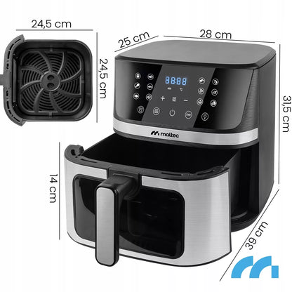 Maltec bebalė oro gruzdintuvė Air Fryer, 7L talpos, 1800W galingumo, su langeliu