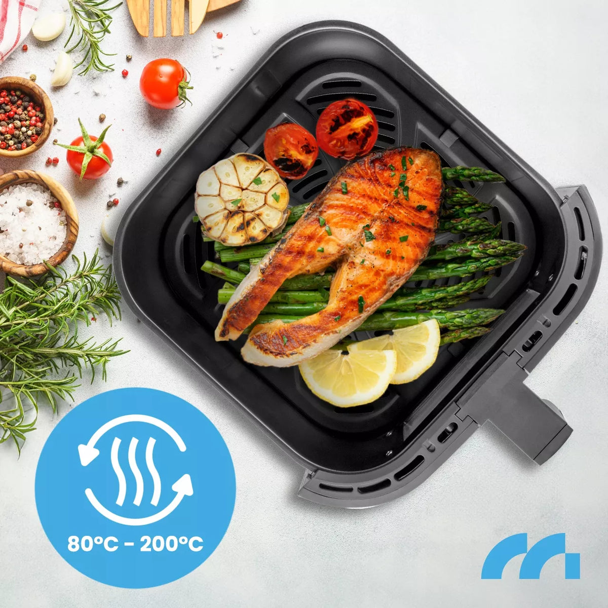 Maltec bebalė oro gruzdintuvė Air Fryer, 7L talpos, 1800W galingumo, su langeliu