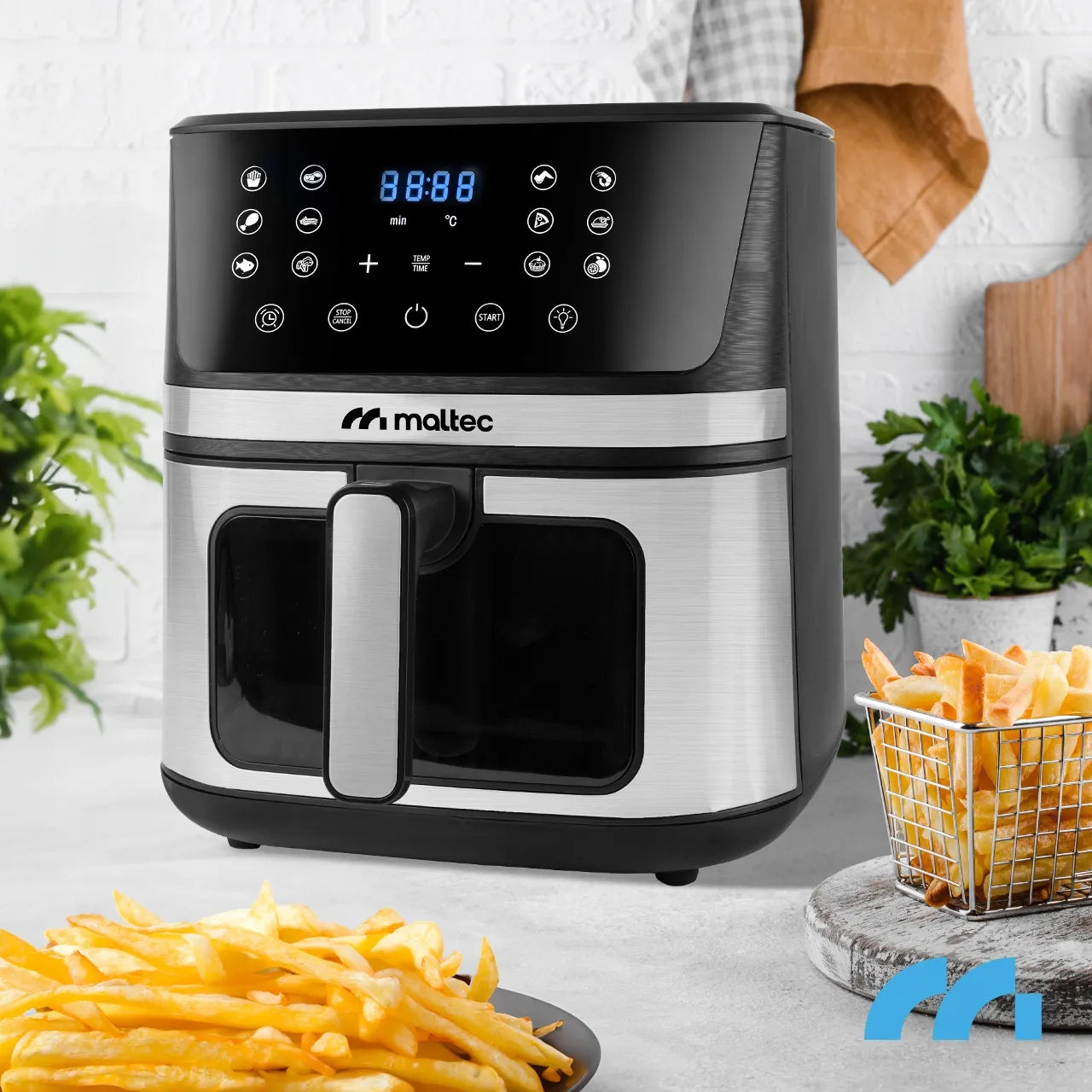 Maltec bebalė oro gruzdintuvė Air Fryer, 7L talpos, 1800W galingumo, su langeliu