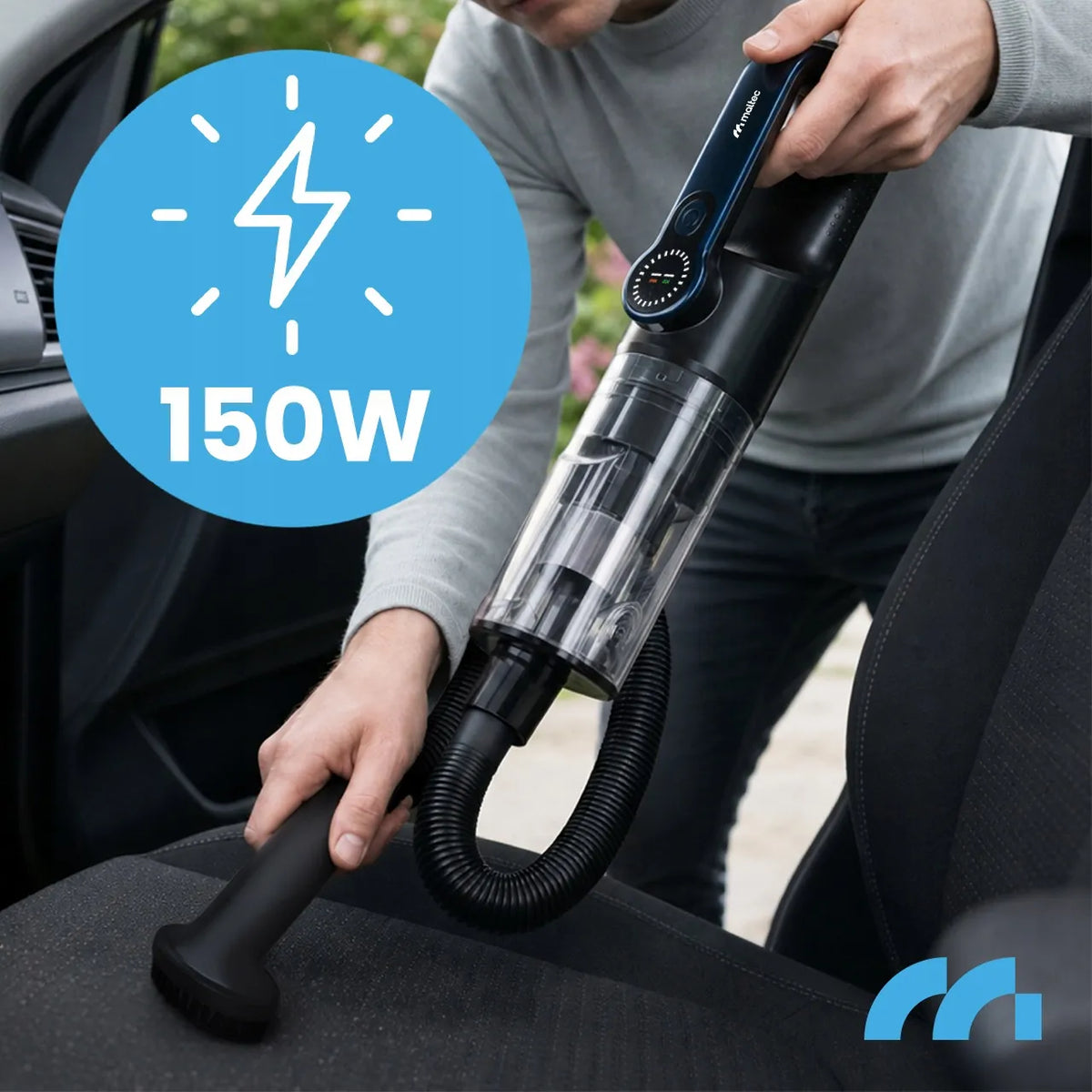 MalTec CYCLONE-150 belaidis rankinis dulkių siurblys automobiliui ir namams su pūstuvo funkcija ir priedais