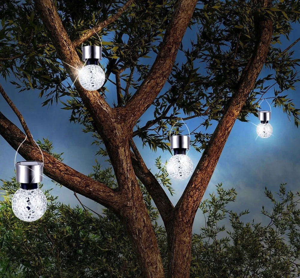 Martom TG60452 stiklinis dekoratyvinis pakabinamas saulės LED sodo šviestuvas-rutulys su kabliuku