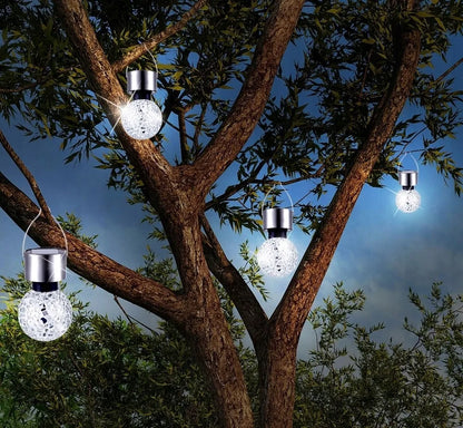 Martom TG60452 stiklinis dekoratyvinis pakabinamas saulės LED sodo šviestuvas-rutulys su kabliuku