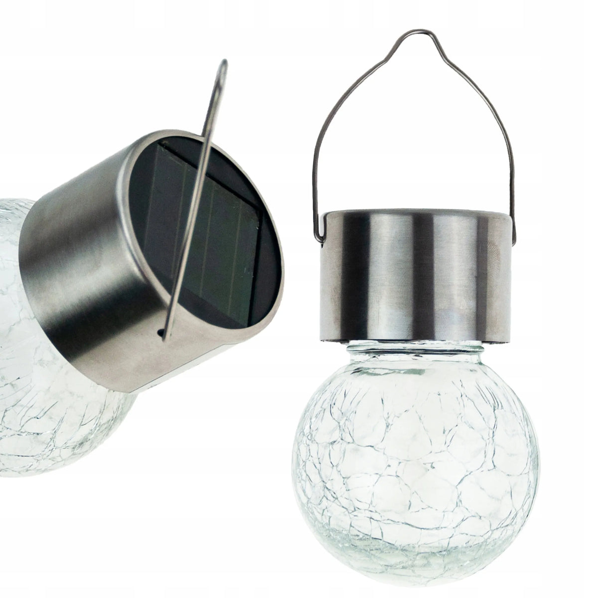 Martom TG60452 stiklinis dekoratyvinis pakabinamas saulės LED sodo šviestuvas-rutulys su kabliuku