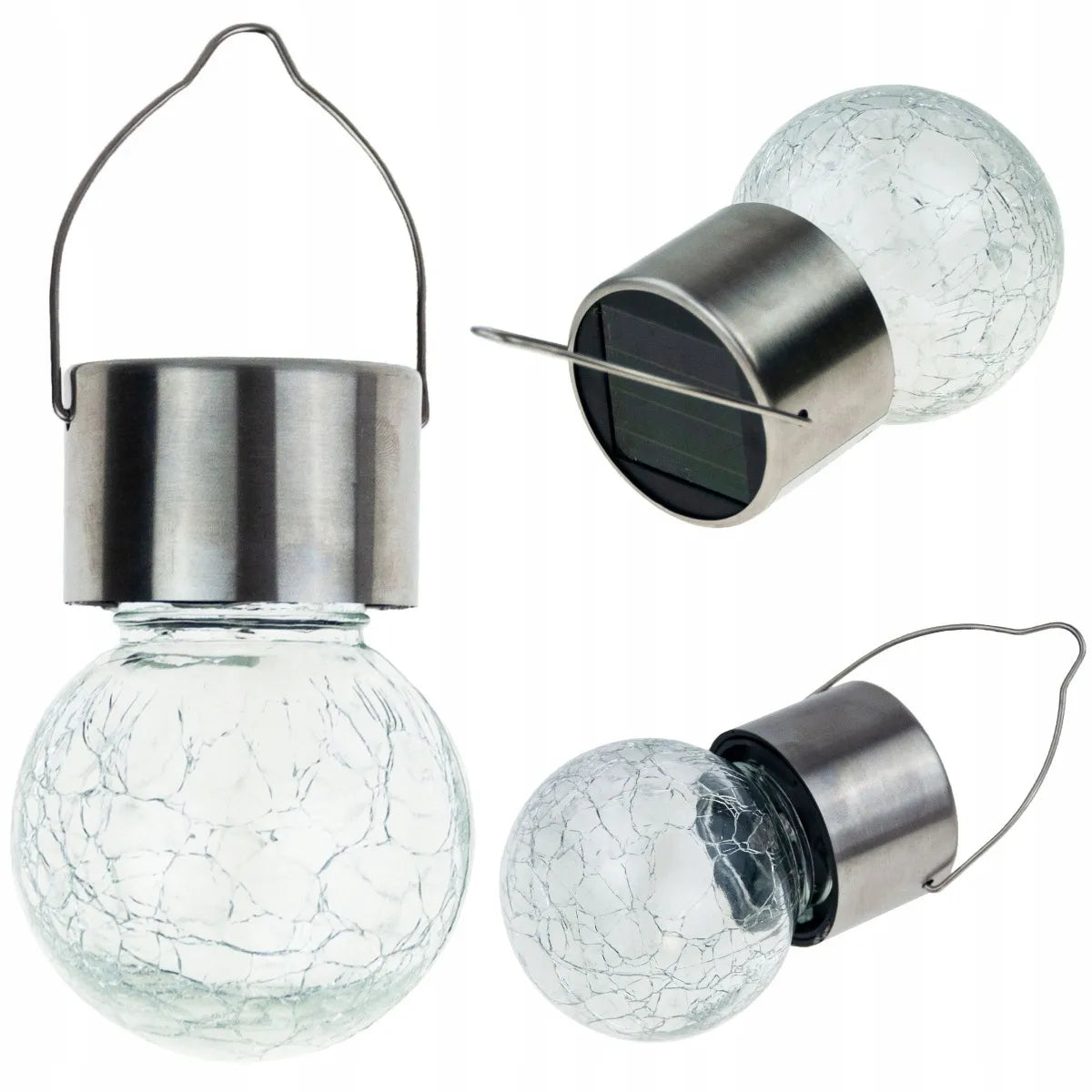 Martom TG60452 stiklinis dekoratyvinis pakabinamas saulės LED sodo šviestuvas-rutulys su kabliuku