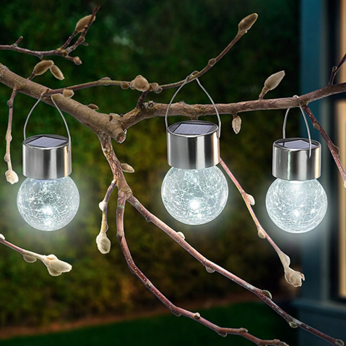 Martom TG60452 stiklinis dekoratyvinis pakabinamas saulės LED sodo šviestuvas-rutulys su kabliuku