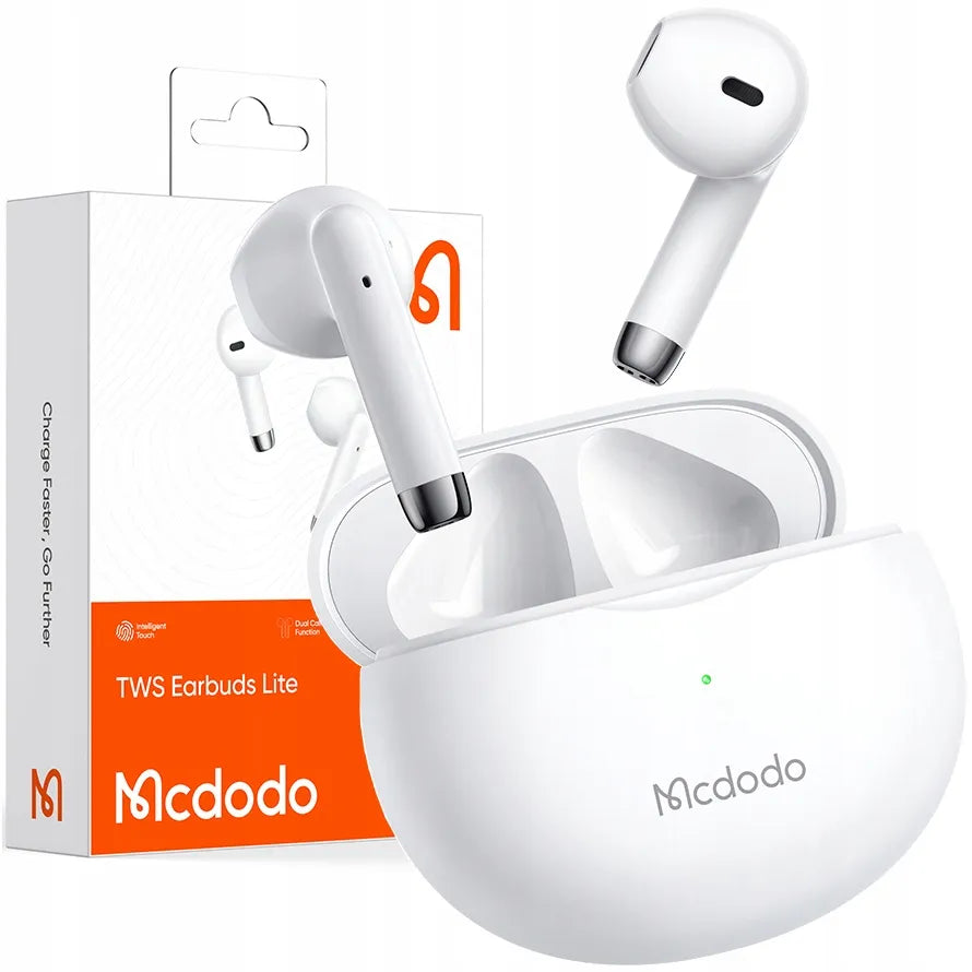 „Mcdodo Earbuds Lite“ belaidės į ausis įstatomos ausinės, „Bluetooth 5.3“, su mikrofonu, baltos