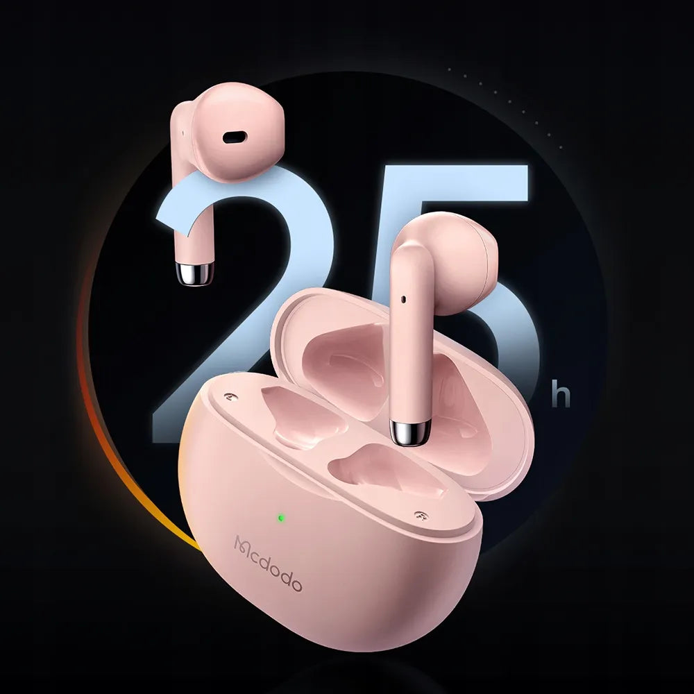 Mcdodo Earbuds Lite HP-8032 belaidės rožinės ausinės su mikrofonu ir įkrovimo dėklu