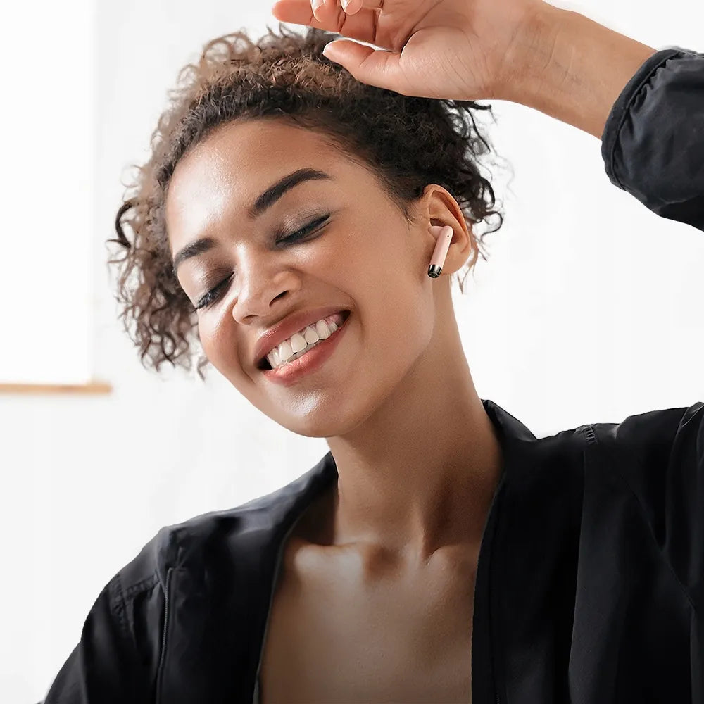 Mcdodo Earbuds Lite HP-8032 belaidės rožinės ausinės su mikrofonu ir įkrovimo dėklu