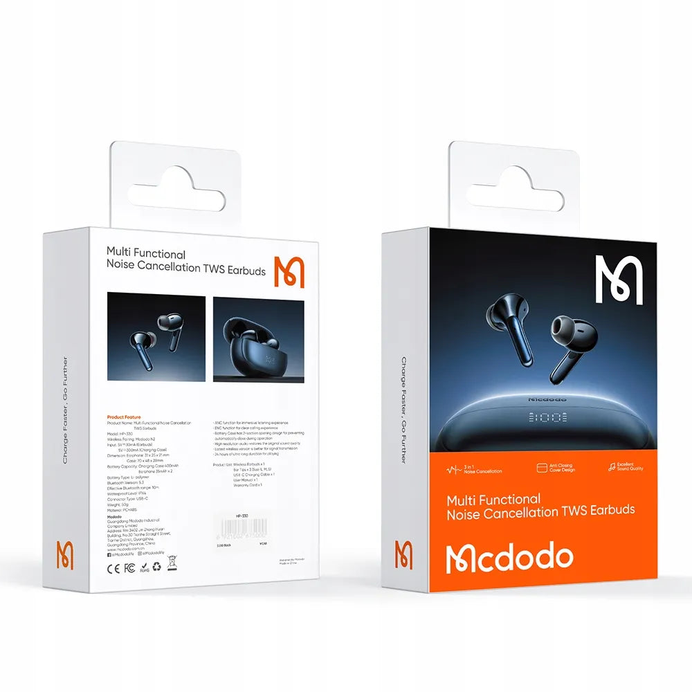 „McDodo N2 Pro“ belaidės į ausis kišamos „Bluetooth“ ausinės su mikrofonu, įkrovimo dėklu ir ANC