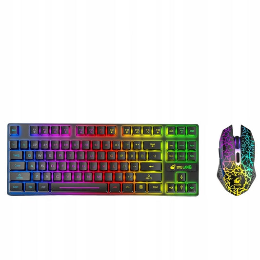 Mechaninė žaidimų klaviatūra su LED apšvietimu ir belaidė RGB pelė, rinkinys