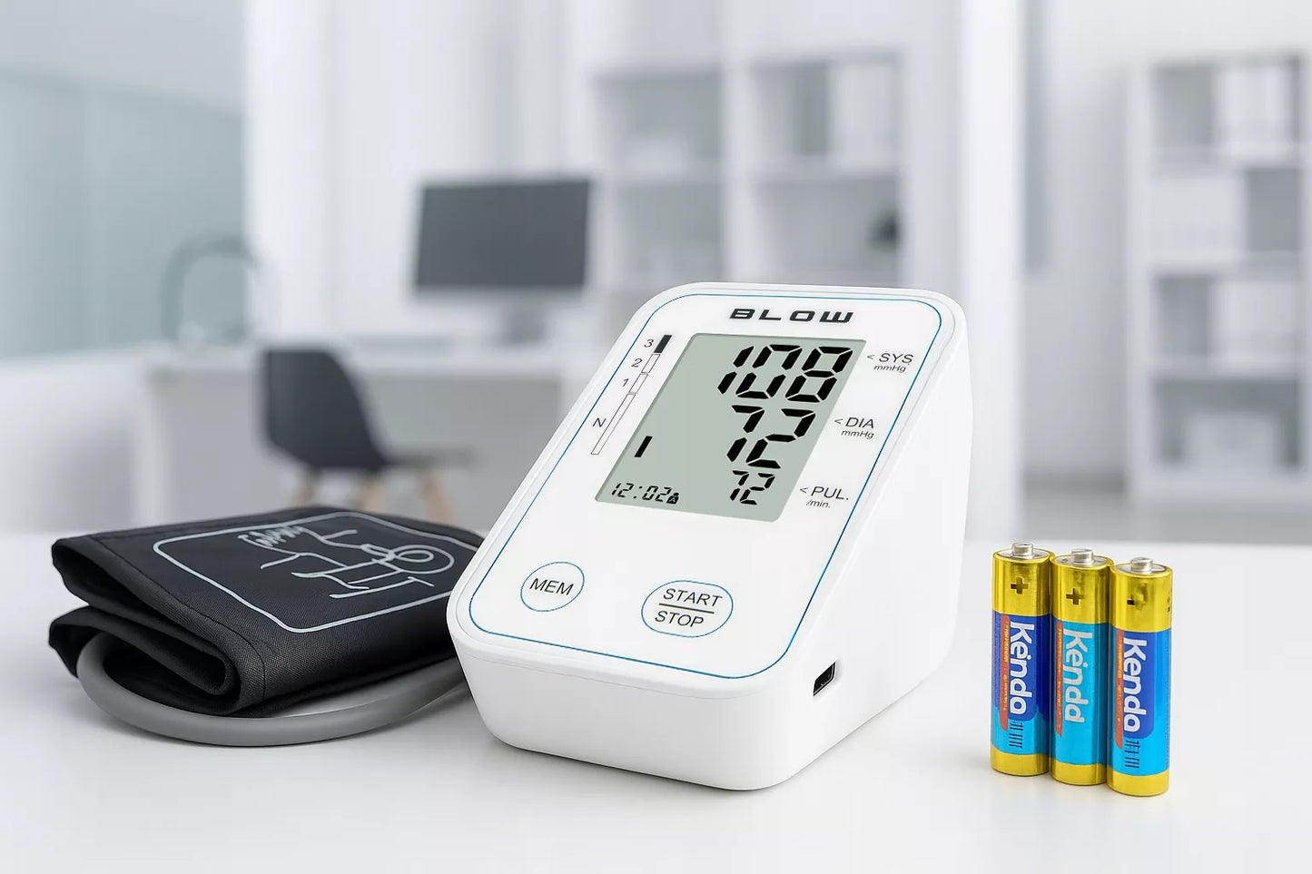 Medicininis žastinis kraujospūdžio matuoklis, aritmijos aptikimas, maitinimo adapteris, atmintis, didelis ekranas