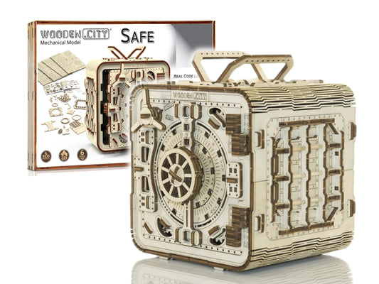 Medinė 3D dėlionė – seifo ir taupyklės modelis su PIN kodu Wooden.City