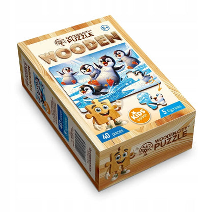 Medinė dėlionė 40 det. Wooden.City Linksmieji pingvinai