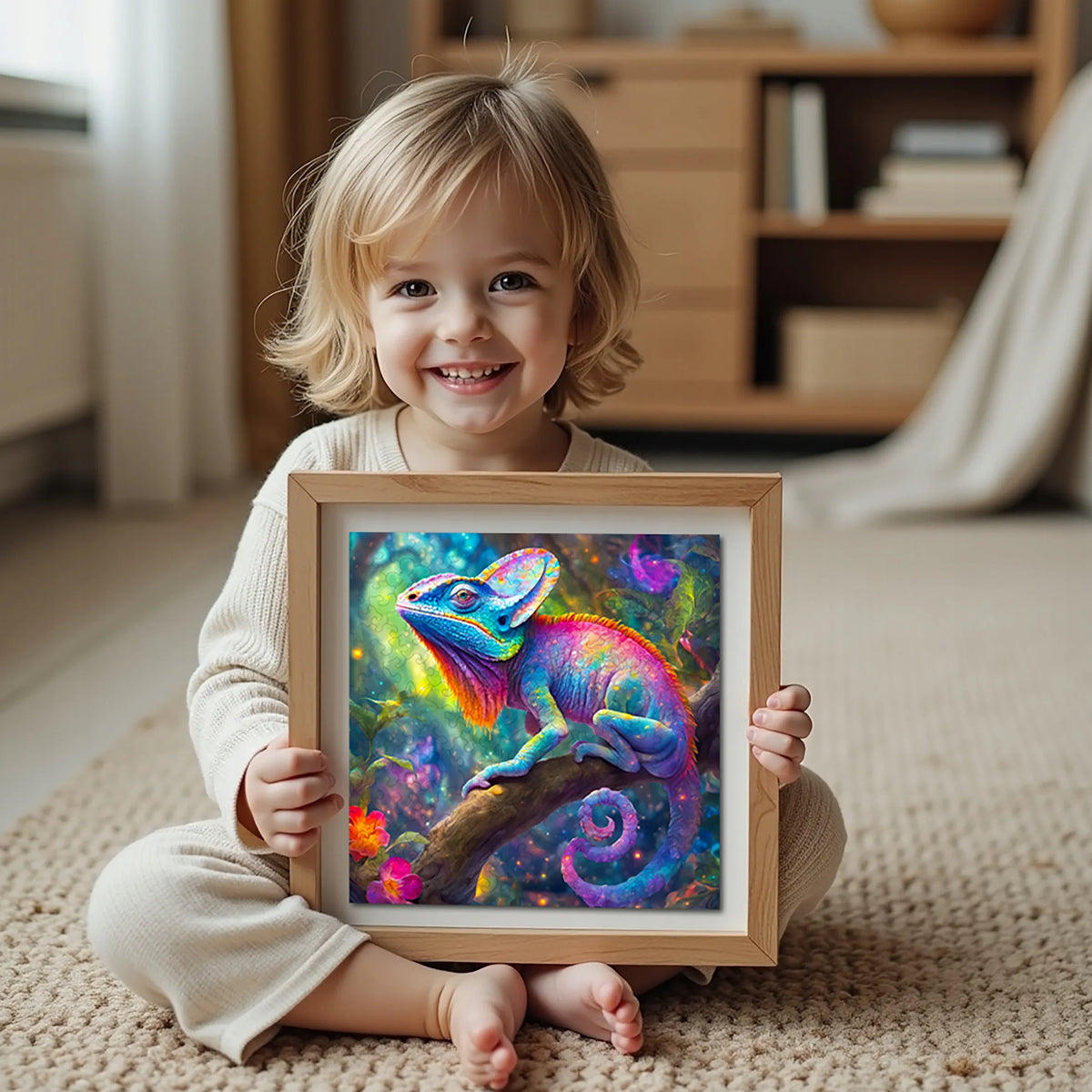 Medinė dėlionė „Chameleonas“, 150 detalių, PUZZLED, eko-HDF, unikalios formos