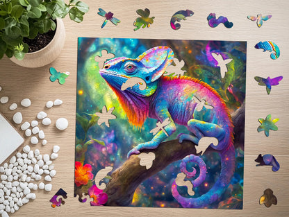 Medinė dėlionė „Chameleonas“, 150 detalių, PUZZLED, eko-HDF, unikalios formos